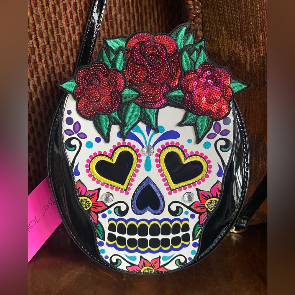 BETSEY HOHNSON Sugar Skull "BLK/MULTI BM28130" Halloween Day of the Dead Purse